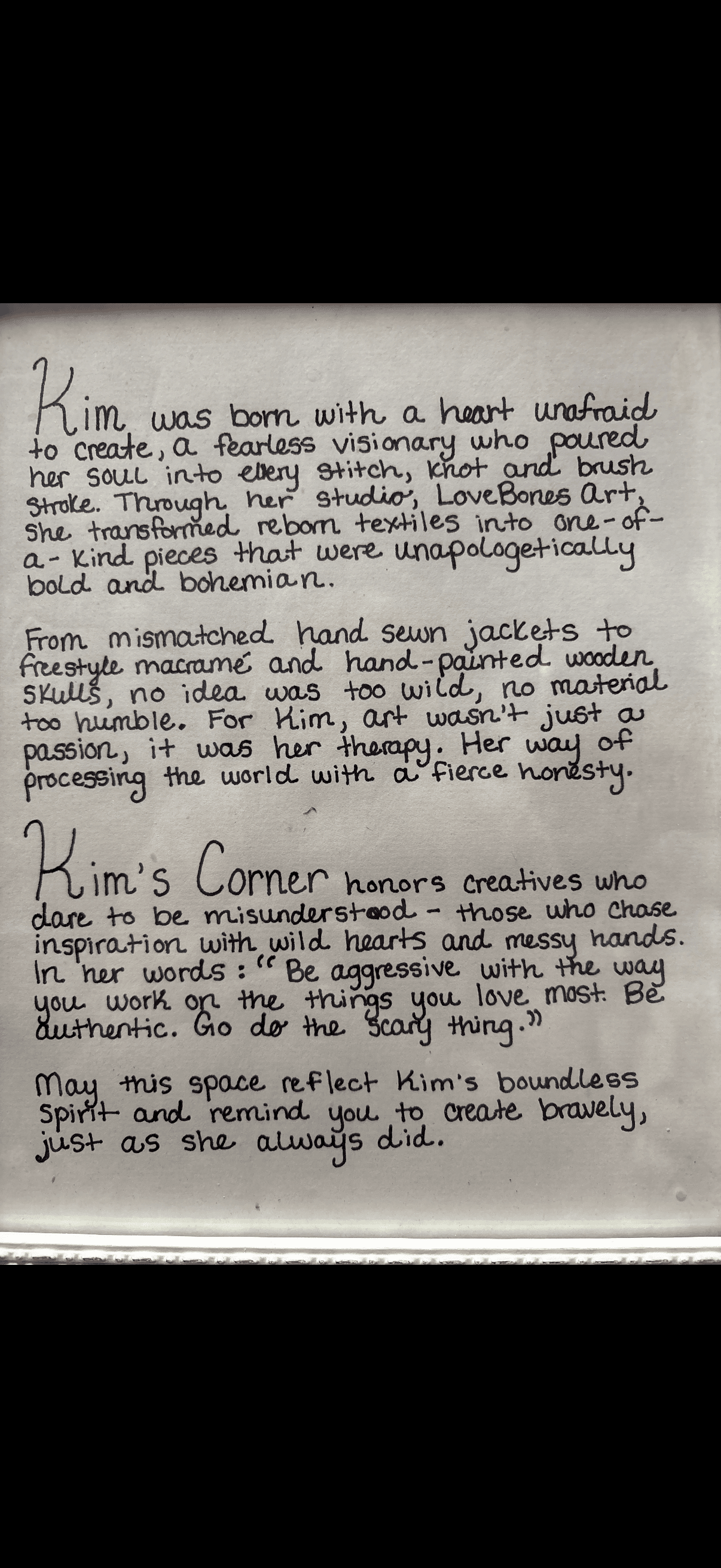 Note on the wall at Kim's Corner